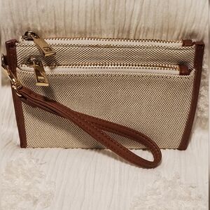Tan and Brown Wristlet